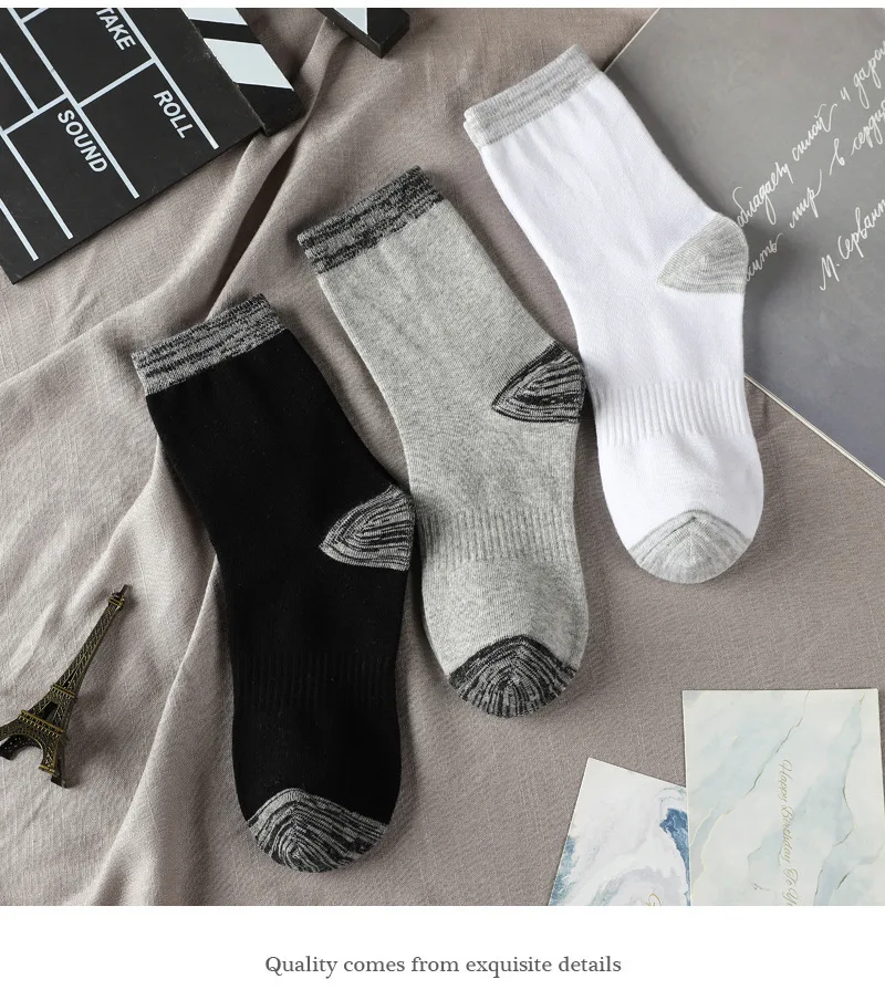 6 Paare/los männer Sportsocken Herbst Winter 100 % Baumwolle Laufen Schwarz Sport Wandern Socken Schwarz Weiß Grau Männliche Lange Röhre socken – Detail 11