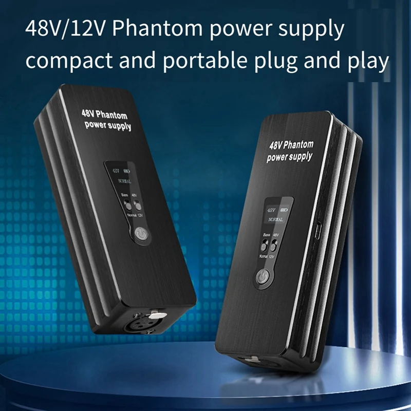Phantom Power Supply 48V 12V Switch Rechargeable Portable For Condenser Microphones Mic Preamp Record Studio