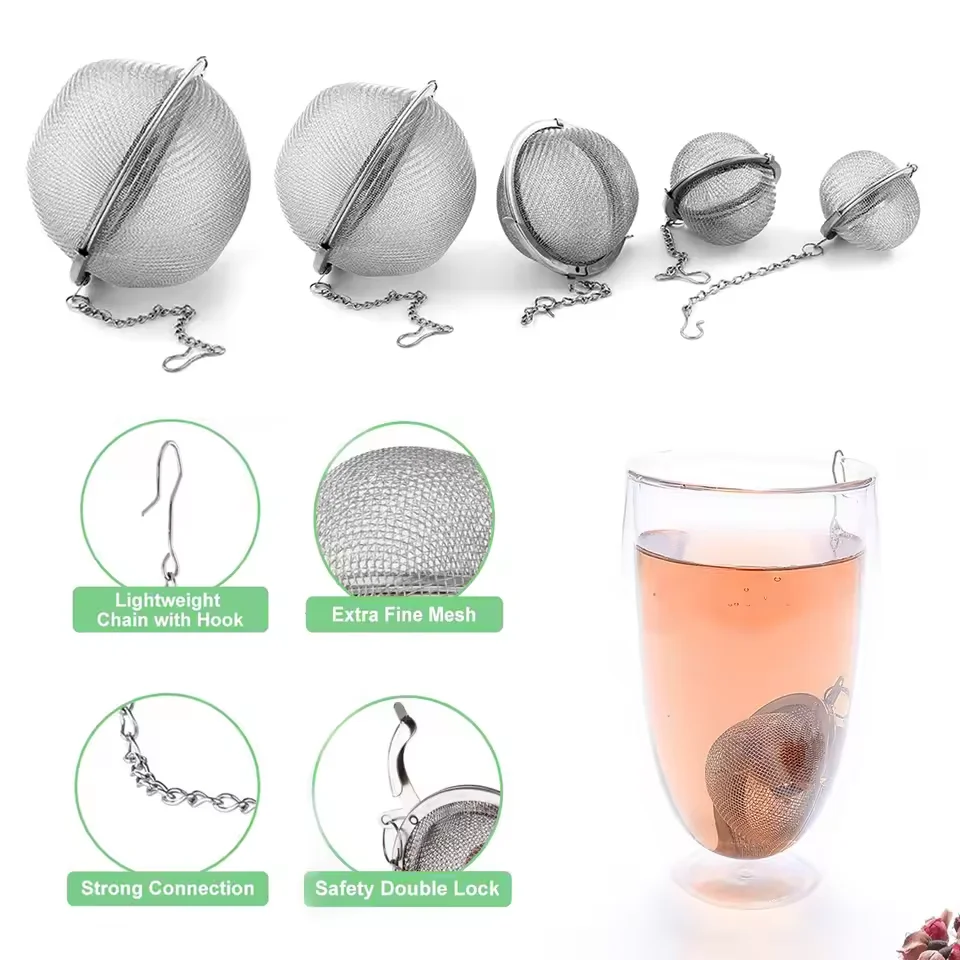 4pcs Stainless Steel Tea Ball Loose Leaf Tea Strainer Infuser Mesh Herbal Ball Reusable Tea Interval Diffuser Locking Tea Filter