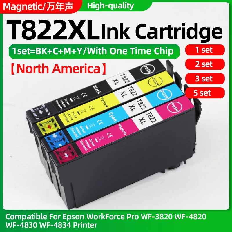 1set~5set 822 822XL T822 T822XL Ink Cartridge Compatible for Epson WorkForce Pro WF-3820  WF-4820 WF-4830 WF-4834 Printer 4Color