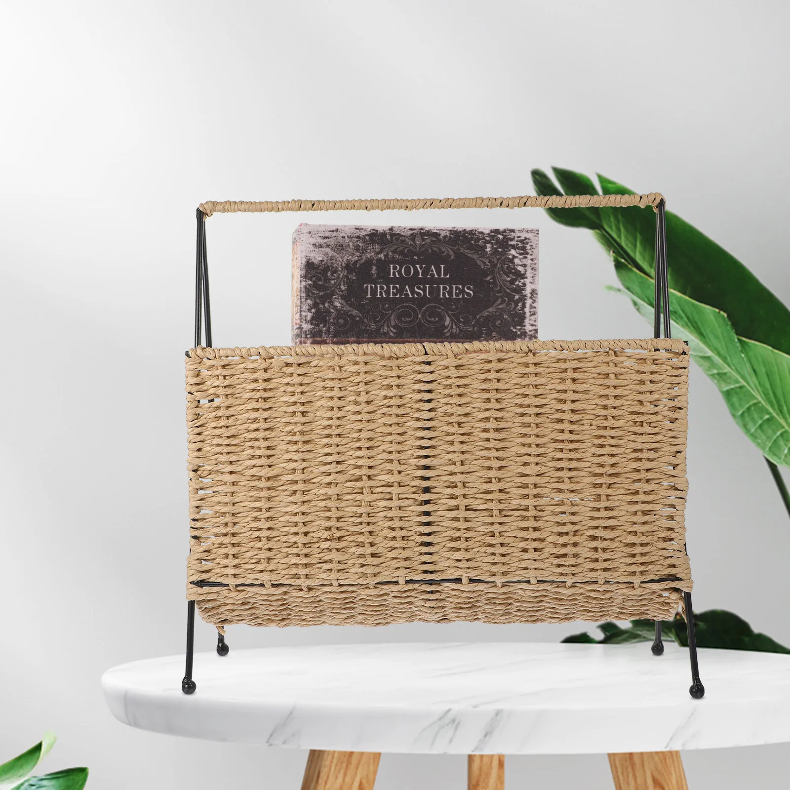 

Hand Woven Storage Basket Rustic Style Multipurpose Snack Storage Holder Book Organizer Home Supplies Woven Book Organizer