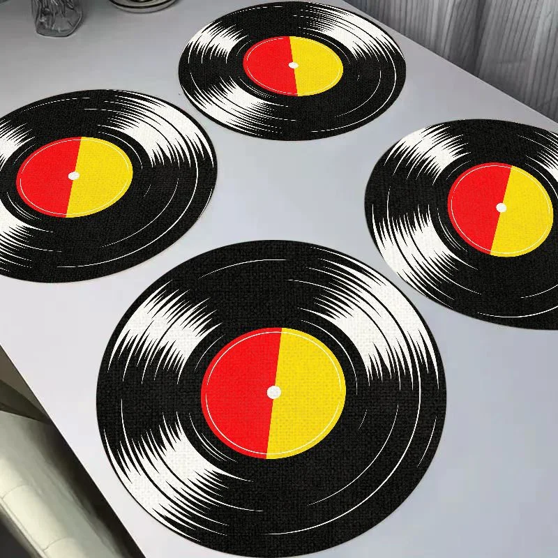 VIKAMA Retro Neon Colorful Black Glue Record Round Linen Meal Mat Thermal Insulation Wear resistant Table Mat Desktop Decor