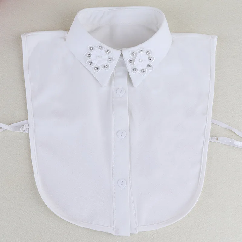 Linbaiway Chiffon Shirt Fake Collar for Women Detachable Collar Lapel Female Rhinestone Shirt False Collar Mujer Gift