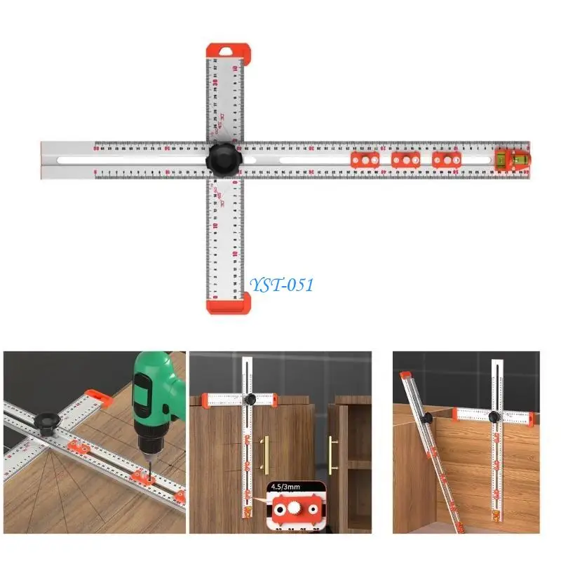 

E15A Woodworking 2 in 1 Drilling Positioning Ruler Highprecision ScribeMarking TRuler