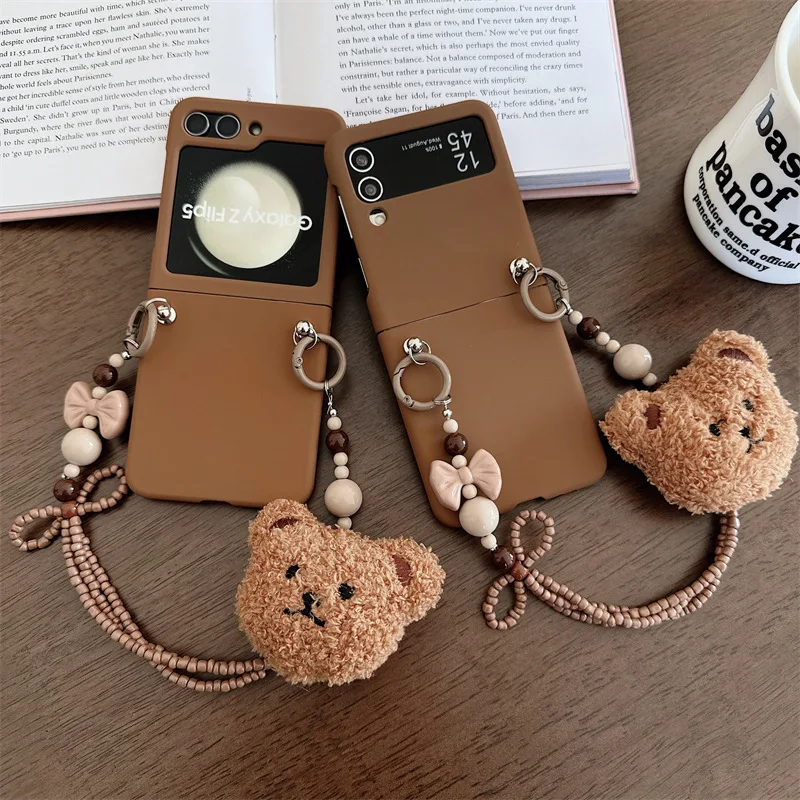 

Plush Bear Brown Phone Case for Samsung Galaxy Z Flip 6 5 4 3 Protective Back Cover for ZFlip4 ZFlip5 ZFlip6 Case Shell