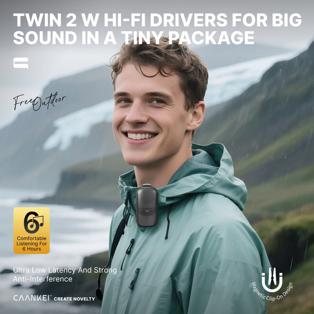 

Носимый Bluetooth-динамик со встроенными микрофонами для музыки громкой связи и звонков с сроком службы до 10-часовой батареи для работы и бега