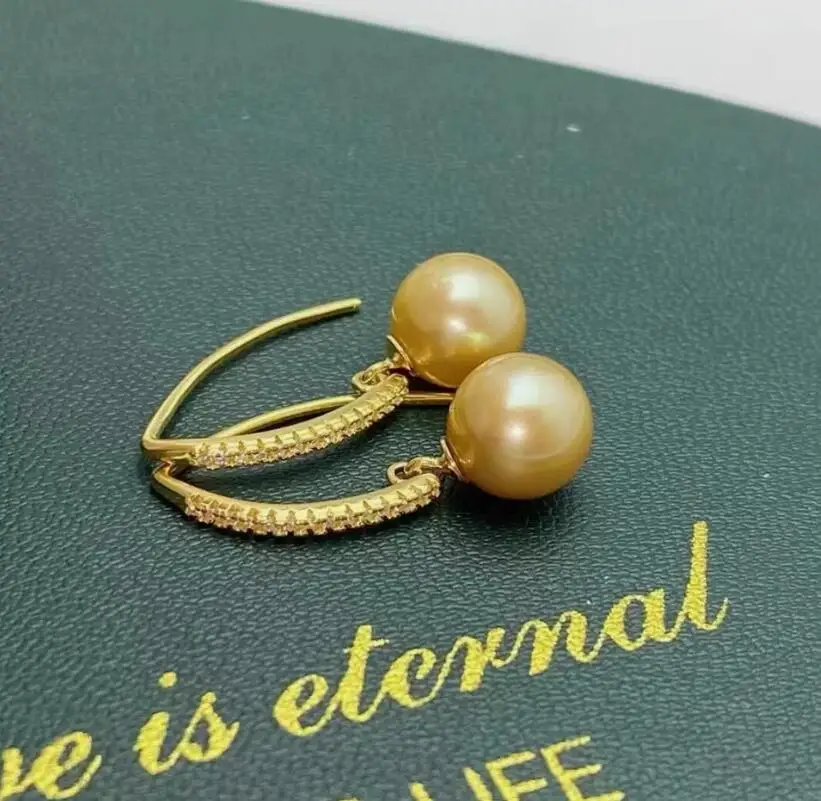 

Великолепная пара круглых золотых висячих серег с жемчугом Южного моря 9-10 мм 10-11 мм 925s