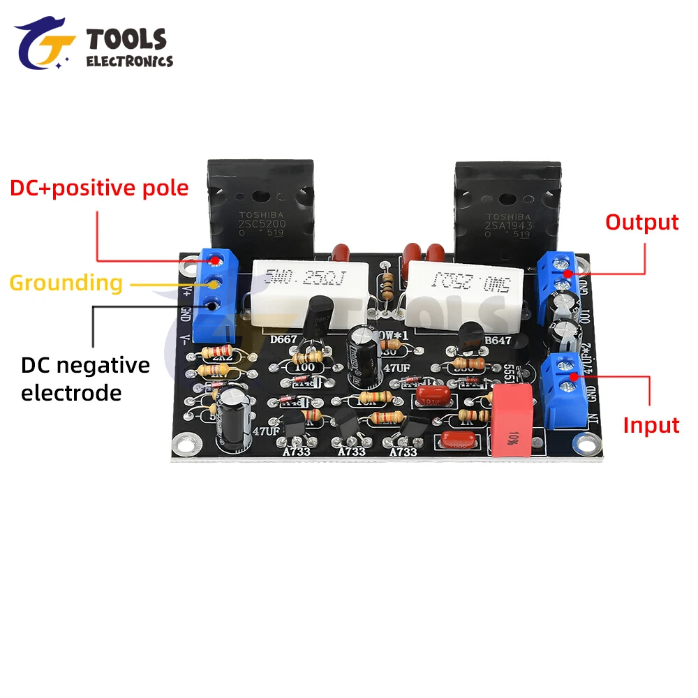 100W 2SC5200+2SA1943 Mono High Power Post Stage Amplifier Board DC 10V-45V HIFI Audio Amplifier Module