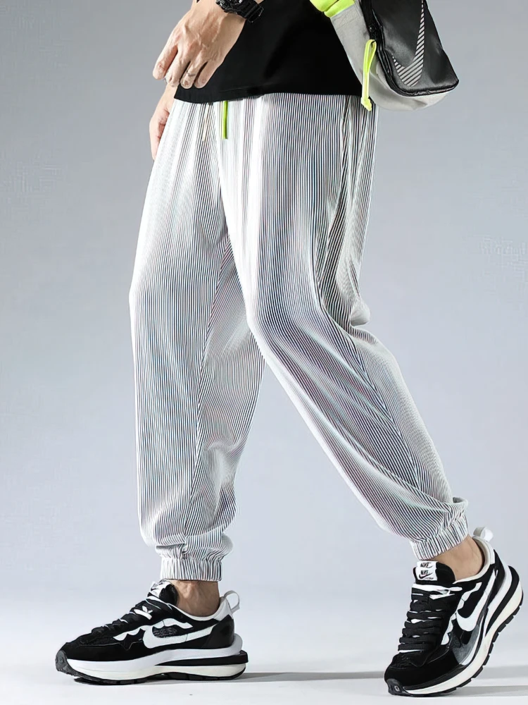 

Pleated Ice silk Pants Men Thin Lightweight Jogger Sweatpants Male Summer Baggy Casual Trousers Outdoor Hiking Wide leg