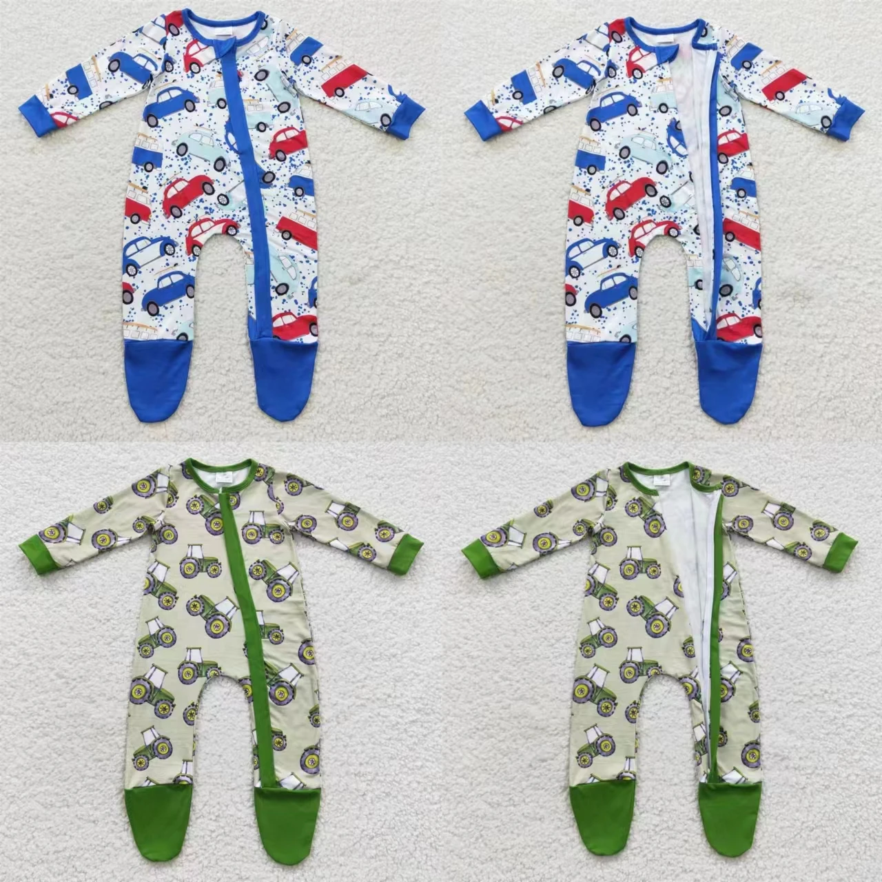 

Wholesale Baby Boy Zipper Long Sleeves Truck Romper Kid Toddler One-piece Newborn Coverall Bodysuit Snap Botton Footie Jumpsuit