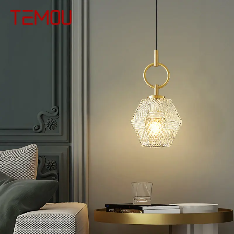 TEMOU Contemporary Brass Pendant Lamp LED Gold Copper Hanging Lights Simple Creative Decor For Home Bedroom