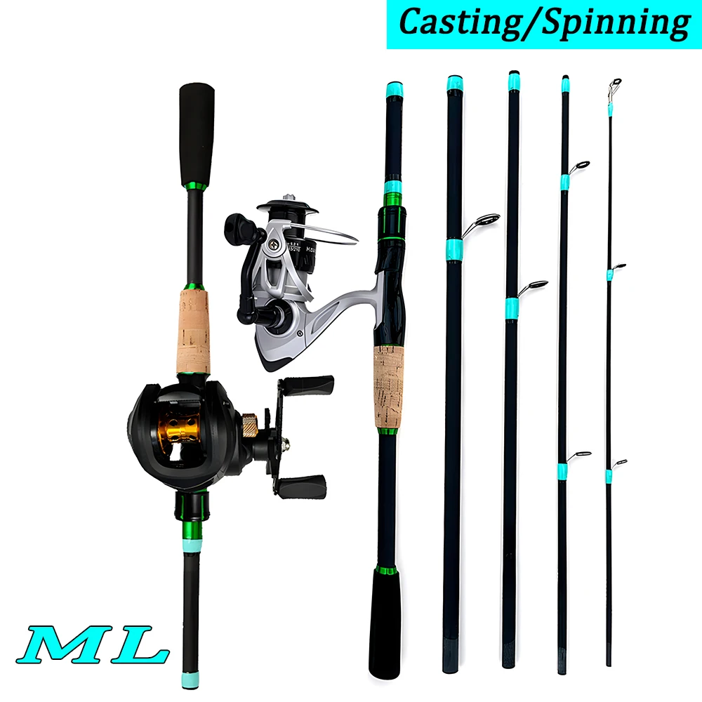 Baitcasting Reel Rod Set 1.8/2.1m 4/5 Section Carbon Fiber Casting Lure Fishing Rod Pike Trout Fishing Tackle Line WT.4-10LBS