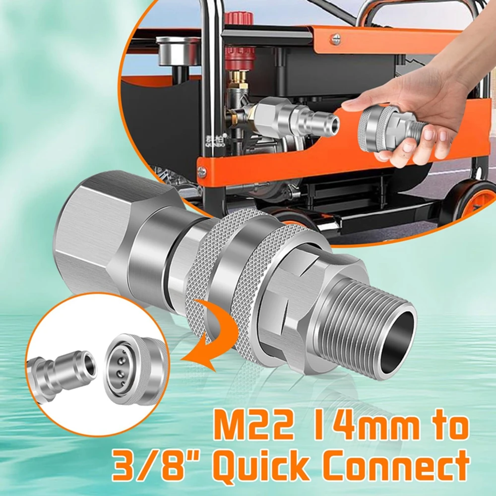 Imagem -05 - Lavadora de Pressão Adaptador Giratório 360 ° M22 14 mm a Quick Connect Desconexão Rápida para Mangueira de Lavadora Elétrica 5000 Psi Aço Inoxidável