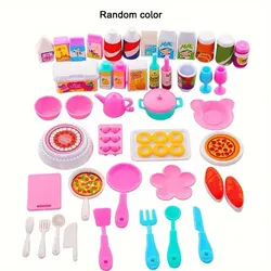 Mini cocina de comida para Barbie, juego de cena de 43 piezas, tenedor, plato, Pizza, sopa, vajilla, juguetes bonitos para niños, accesorios para muñecas