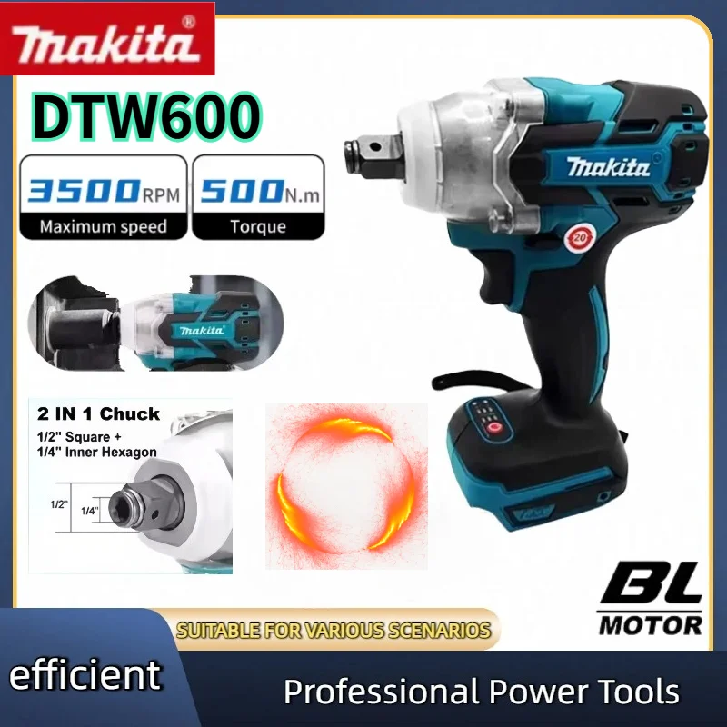 

Makita DTW600 Бесщеточный электрический ключ с высоким крутящим моментом Аккумуляторный ударный гайковерт Перезаряжаемый 18 В электроинструменты для авторемонта