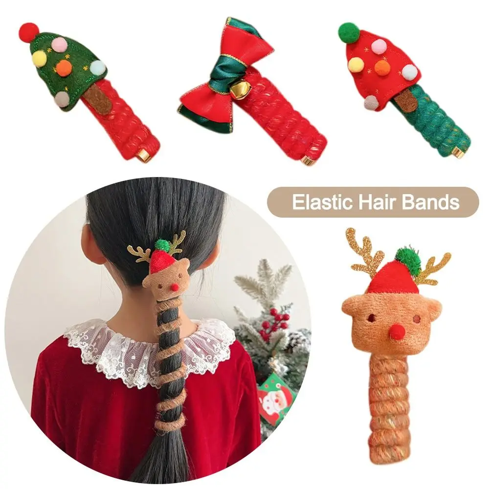 

Christmas Tree Elk Kids Children Telephone Wire Hair Ties Plush Elastic Curly Telephone Wire Hair Loop Cute
