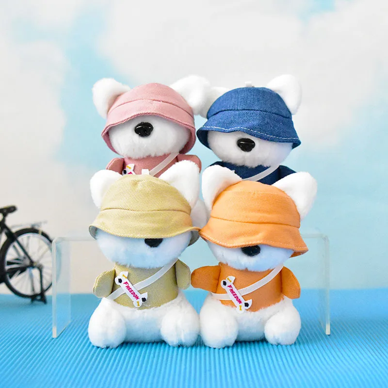 4-inch Stuffed Animals Plush New Cute Denim Hat Puppy Doll Backpack Plush Pendant Kawaii Creative Brithday Gift for Friend