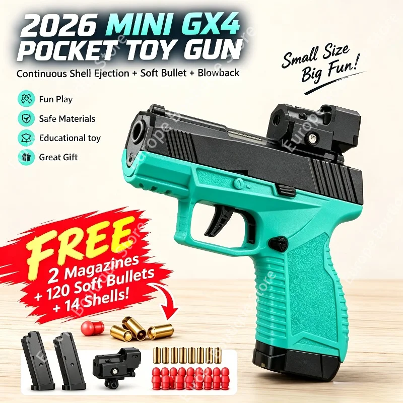 Mini GX4 Pocket Toy,Macaron Shell Eject Blowback Model w/ Red Dot Sight,Full Set Magazines Soft Bullets Shells,Kids Adults Gift