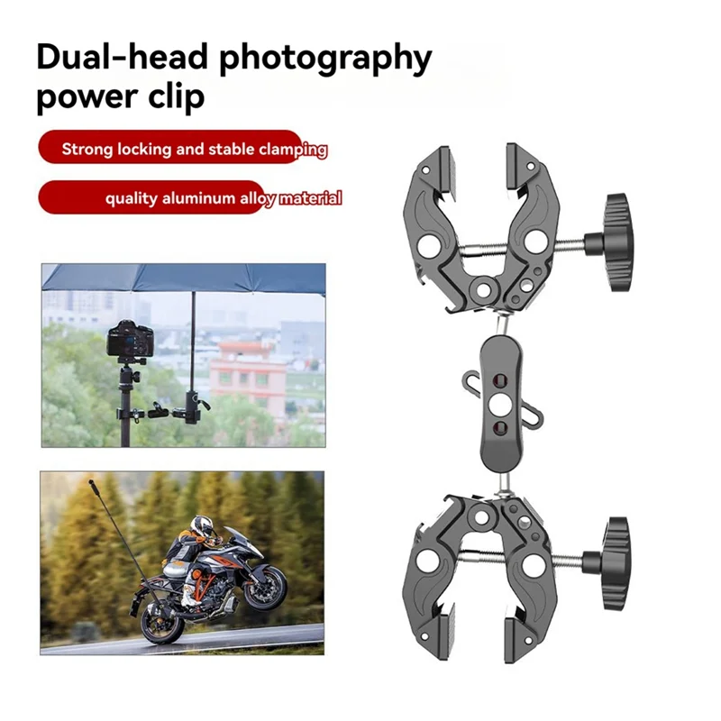 ABSQ-Super Clamp Articulating Magic Arm Clip 360° Dual-Head For LED Light Action Camera For Umbrella Monitor Clip
