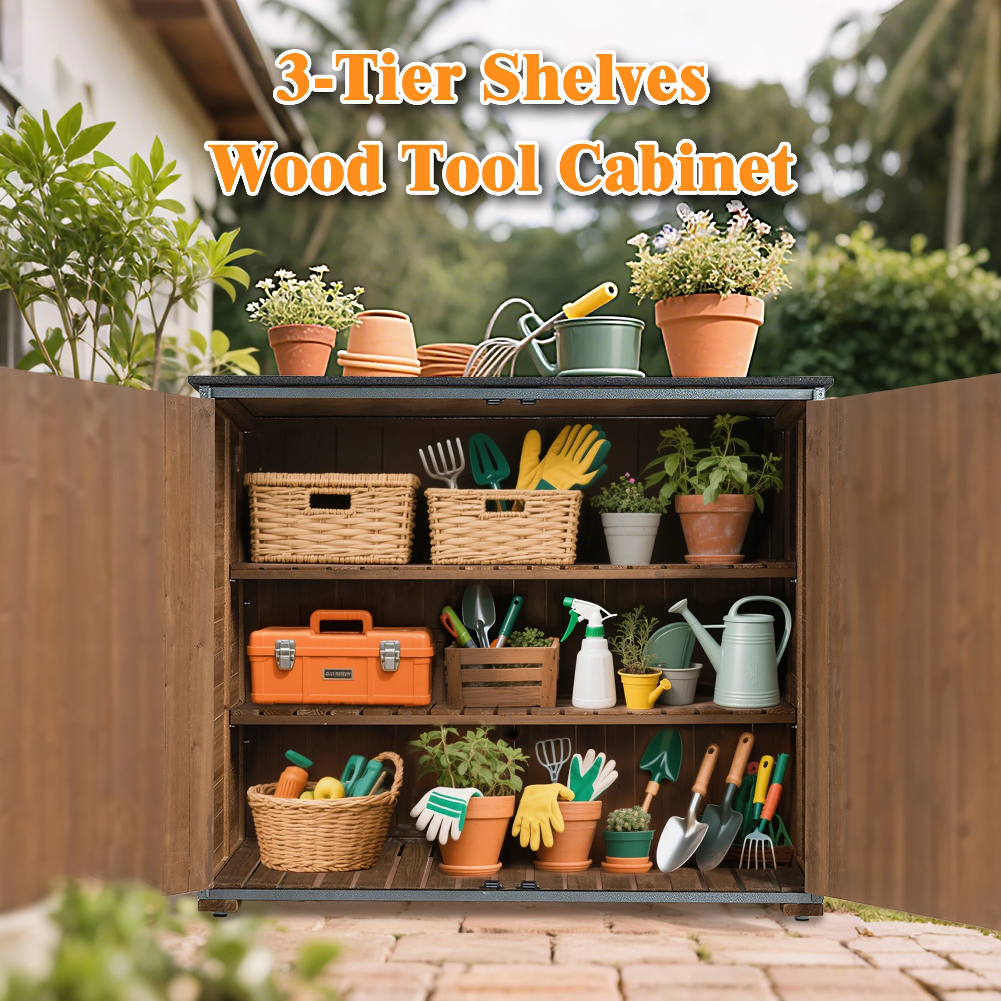 خزانة تخزين خارجية 50.4 بوصة طول × 26.8 بوصة عرض × 41 بوصة ارتفاع، سقيفة أدوات سقيفة الحديقة مع هيكل إطار معدني لحديقة الفناء الخلفي #6