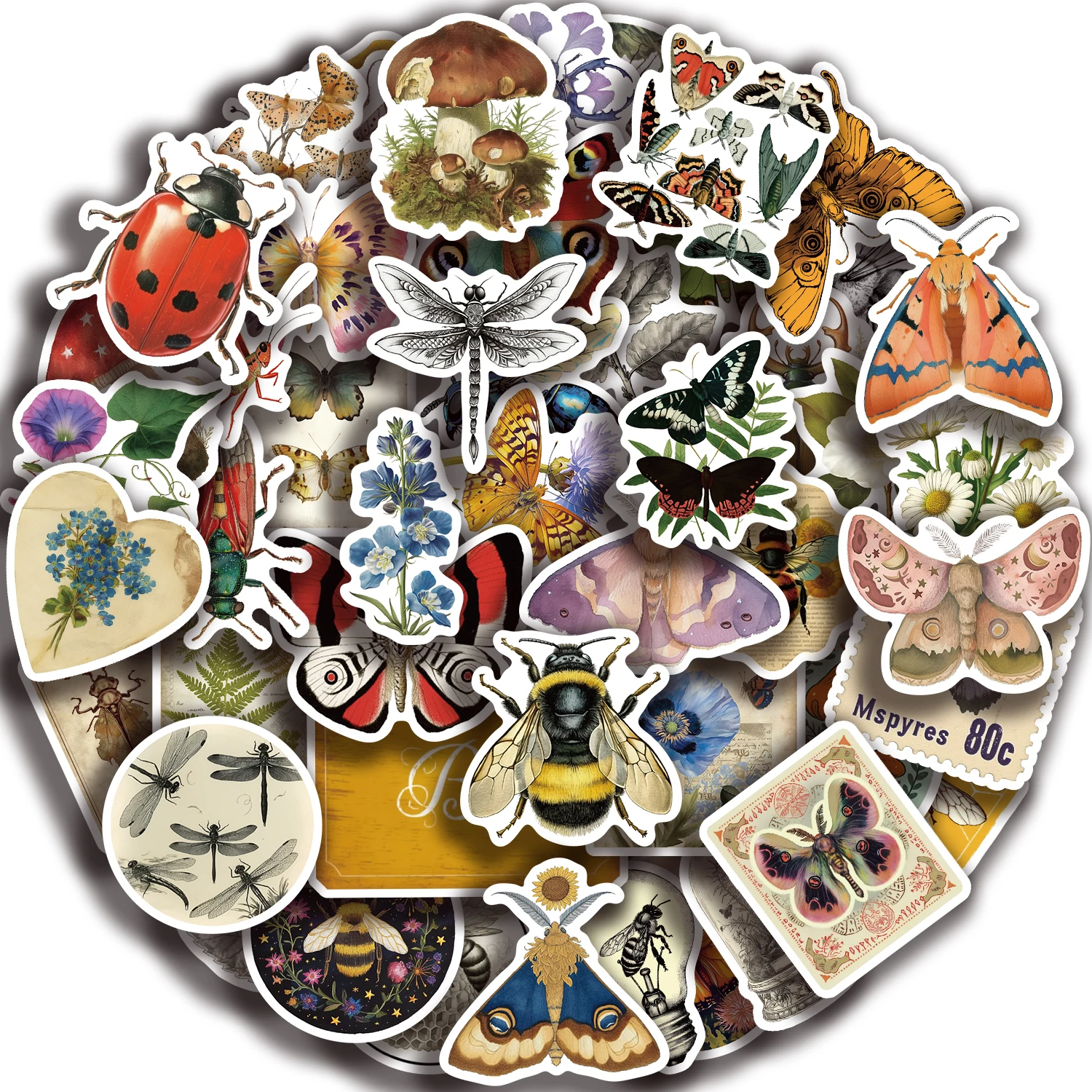 

50pcs Retro Insects Stickers Toys Cute Animals Cartoon Decals For Kids DIY Laptop Scrapbook Stationery Fridge Funny Sticker