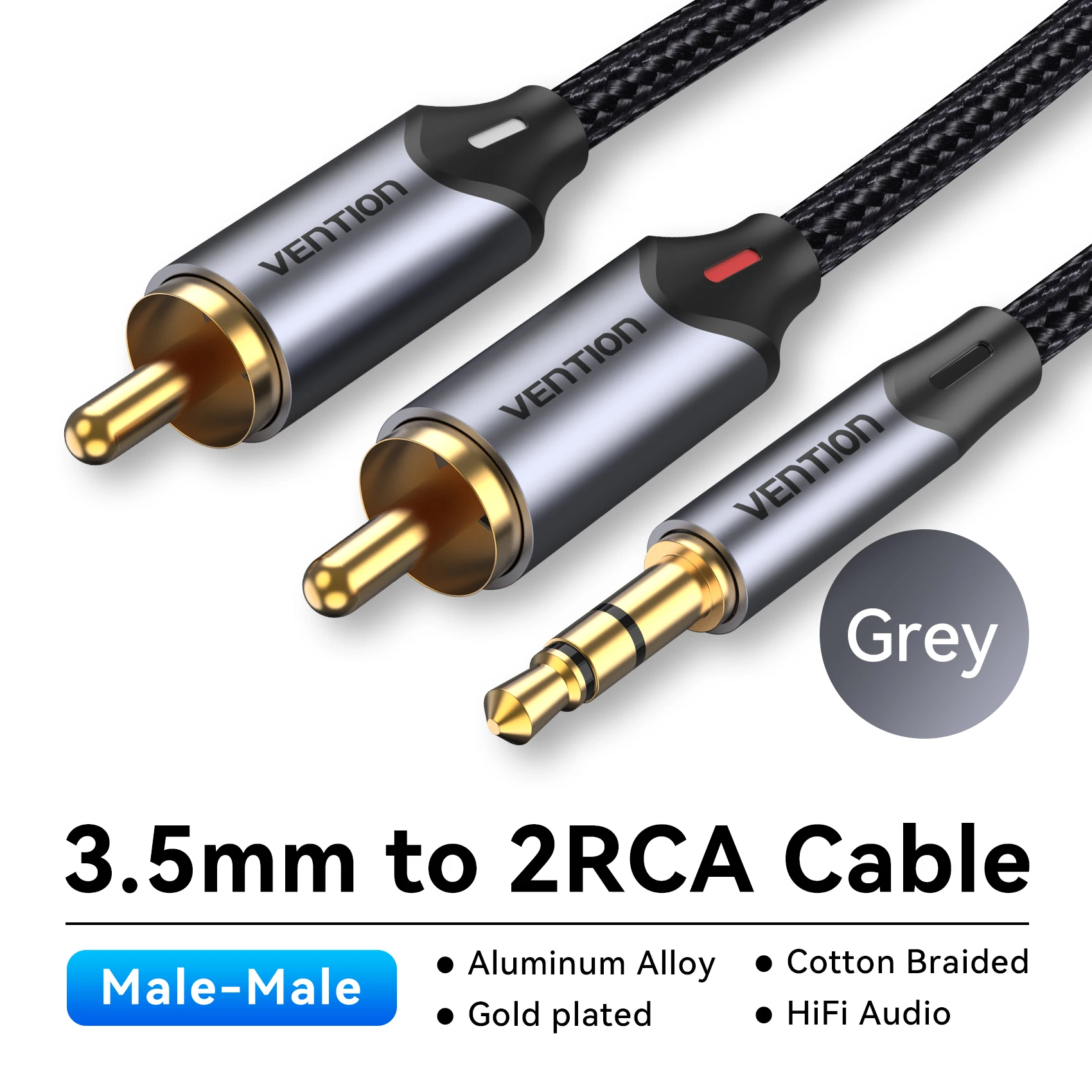 Vention RCA-Kabel 3,5 mm auf 2 RCA-Splitter RCA-Buchse 3,5 Kabel RCA-Audiokabel für Smartphone-Verstärker Heimkino AUX-Kabel RCA