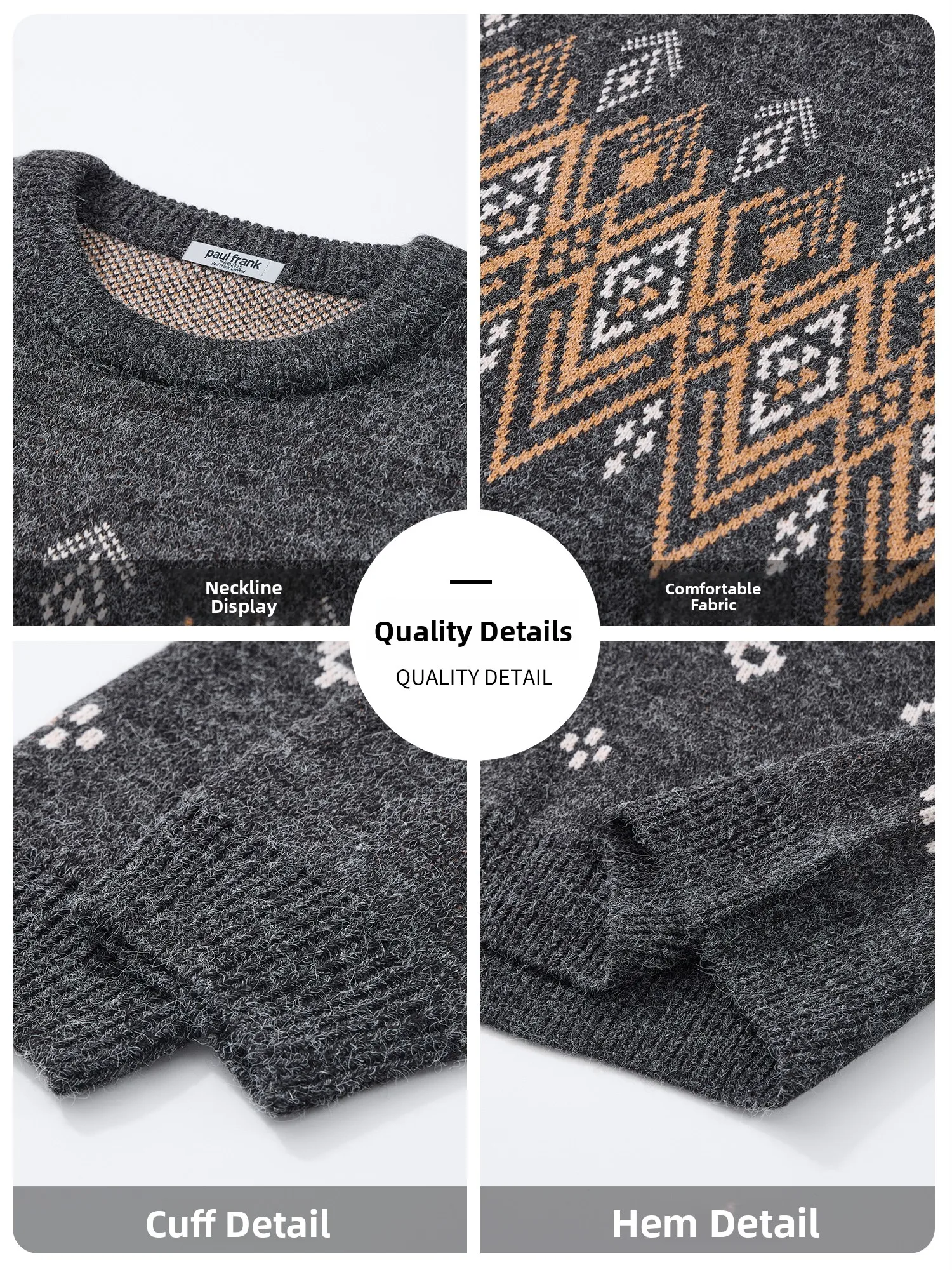 PaulFrank M round Ne Knitted Sweater Winter Faion Loose Fit Comfortable Warm Thiened Wool Fluffy Folk Pattern