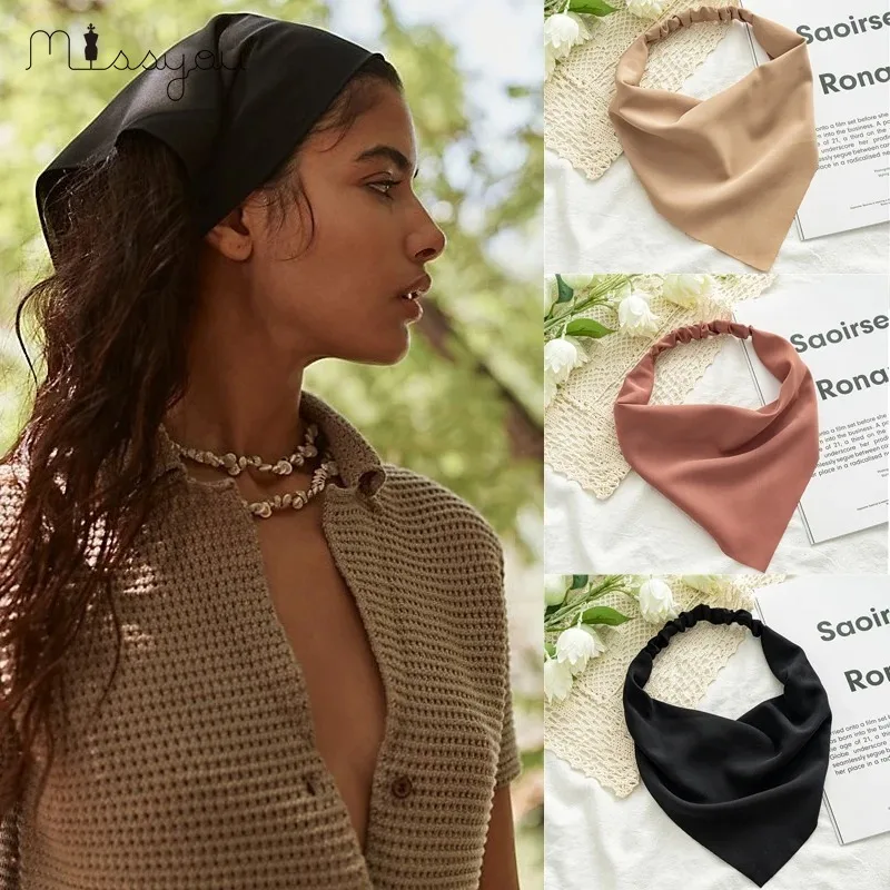 Woman Girls Solid Summer Head Scarf Chiffon Triangle Bandanas Women Elastic Hairband Hair Accessories Headwear Ornaments