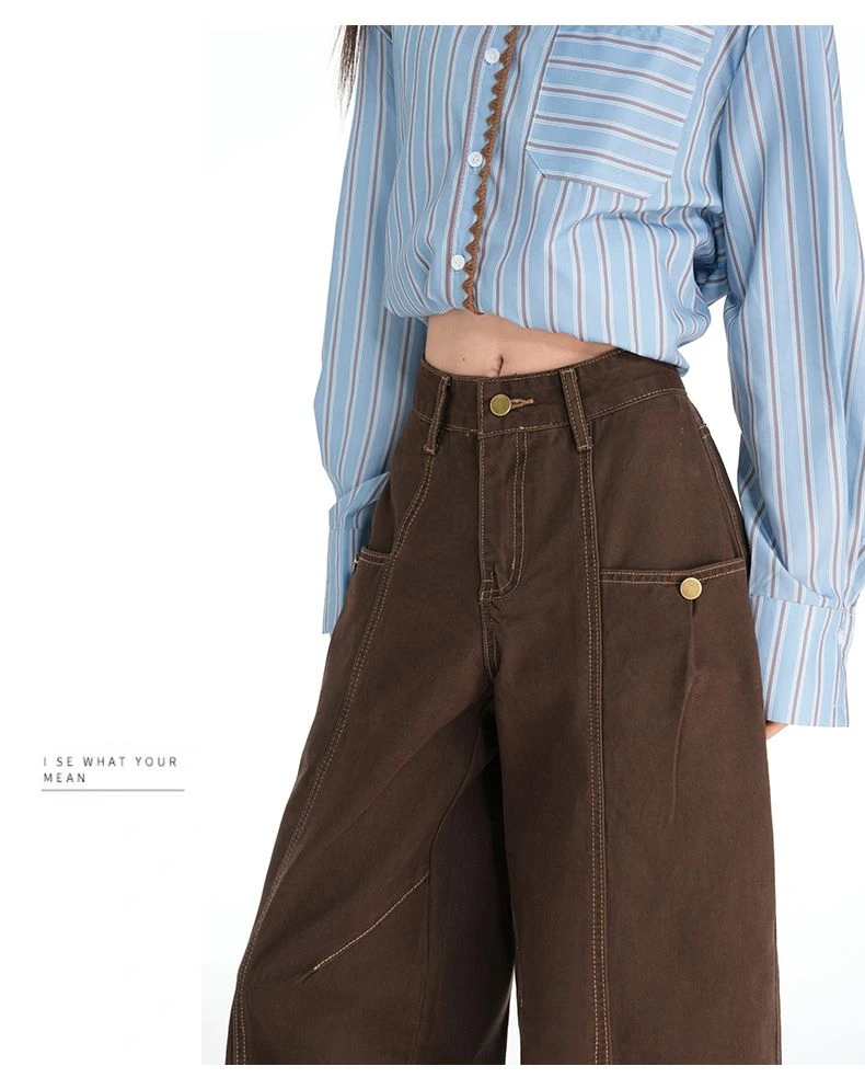 ZHISILAO nouveau marron jambe large Baggy jean femmes Vintage décontracté taille haute longueur de plancher Denim pantalon Streetwear automne hiver 2025