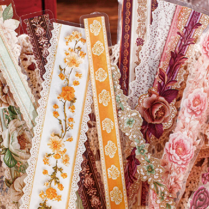 10 Photos 6 Books Waterproof PET Long Stickers Floral Fragrance Series French Retro Rose Flower Lace Pattern Creative Hand Note