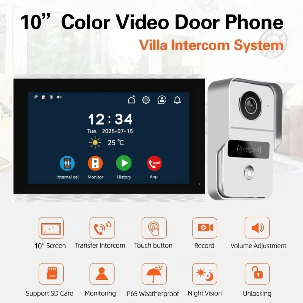 10 Inch 1080P Tuya Smart Wireless Wifi Video Entry Intercom System With Wifi Doorbell Camera RFID Card Unlock Home Apartment