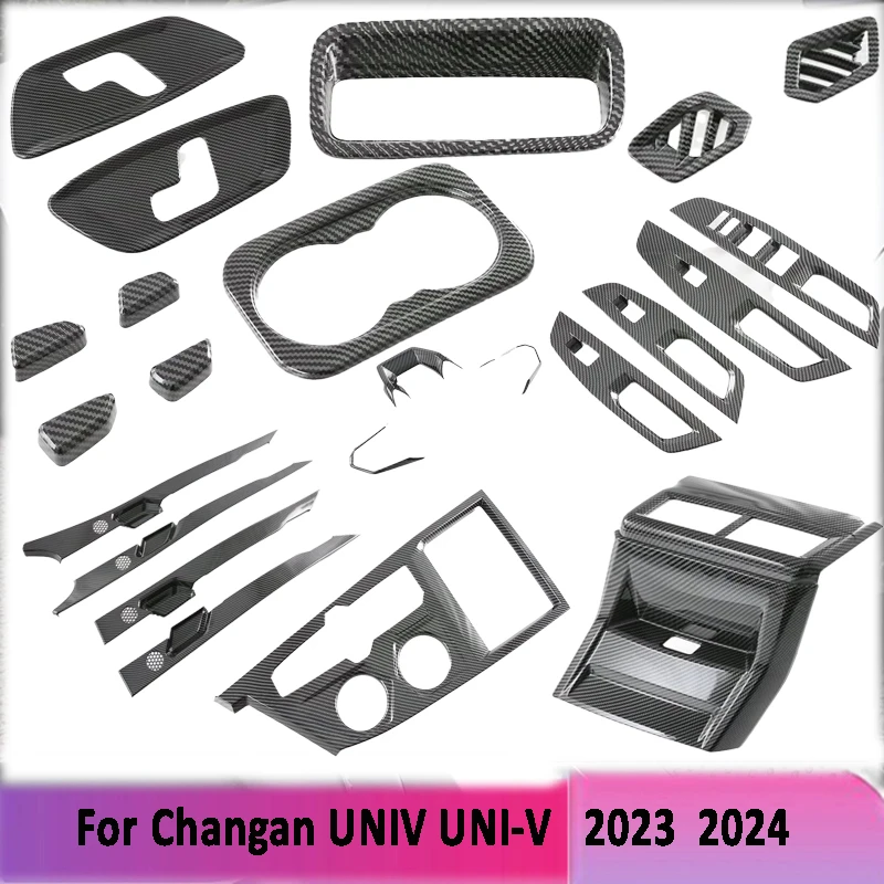 For Changan UNIV UNI-V 2022 2023 2024 ABS Carbon Fiber Gear Shift Panel Window Switch Cover Trim Water Cup Holder Accessories