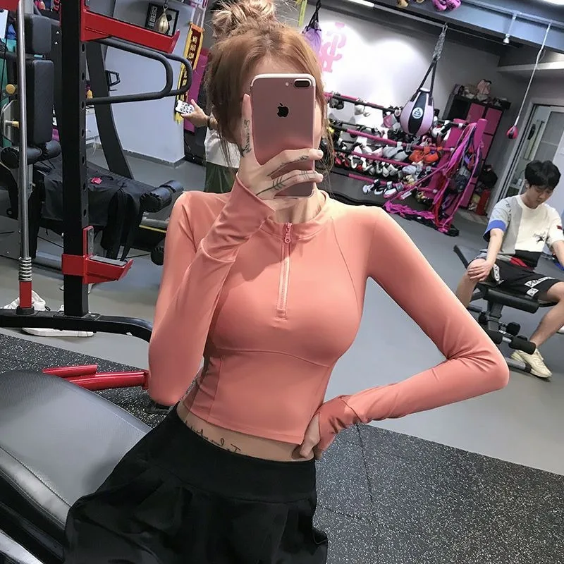 

Quick-drying Fitness Clothes Tops for Women Autumn Long-sleeved Half-zip Sports T-shirt Tight Running Yoga Clothes for Women