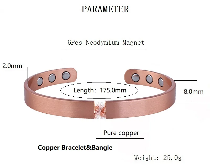 Set Armbänder und Ringe aus reinem Kupfer, schlichte Manschetten-Magnetarmreifen für Damen und Herren, Arthritis, Gesundheit, massiver Kupferschmuck – Detail 8