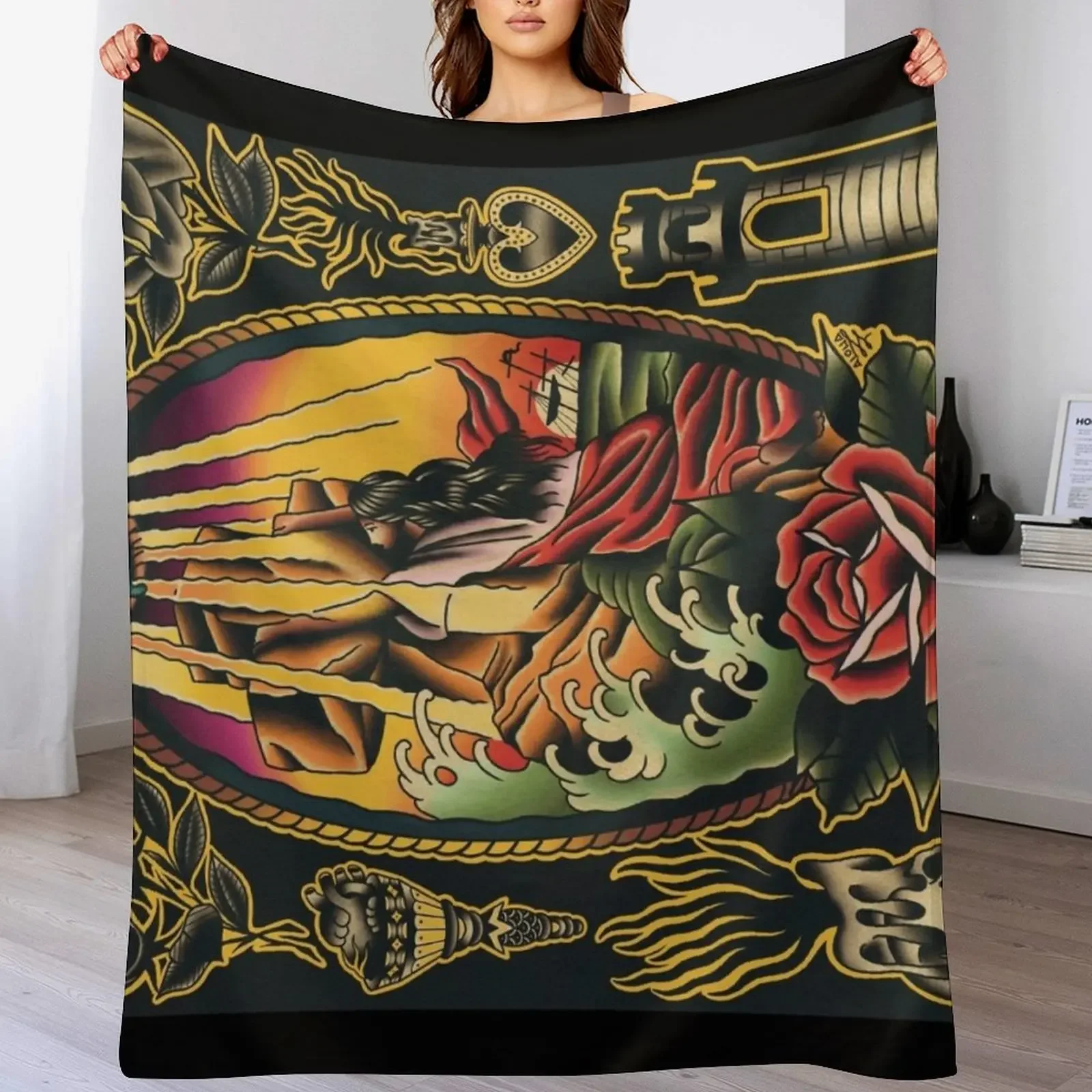 

Rock of Ages watercolor ((horizontal version)) Throw Blanket Stylish Couch Blanket for Home Living Room