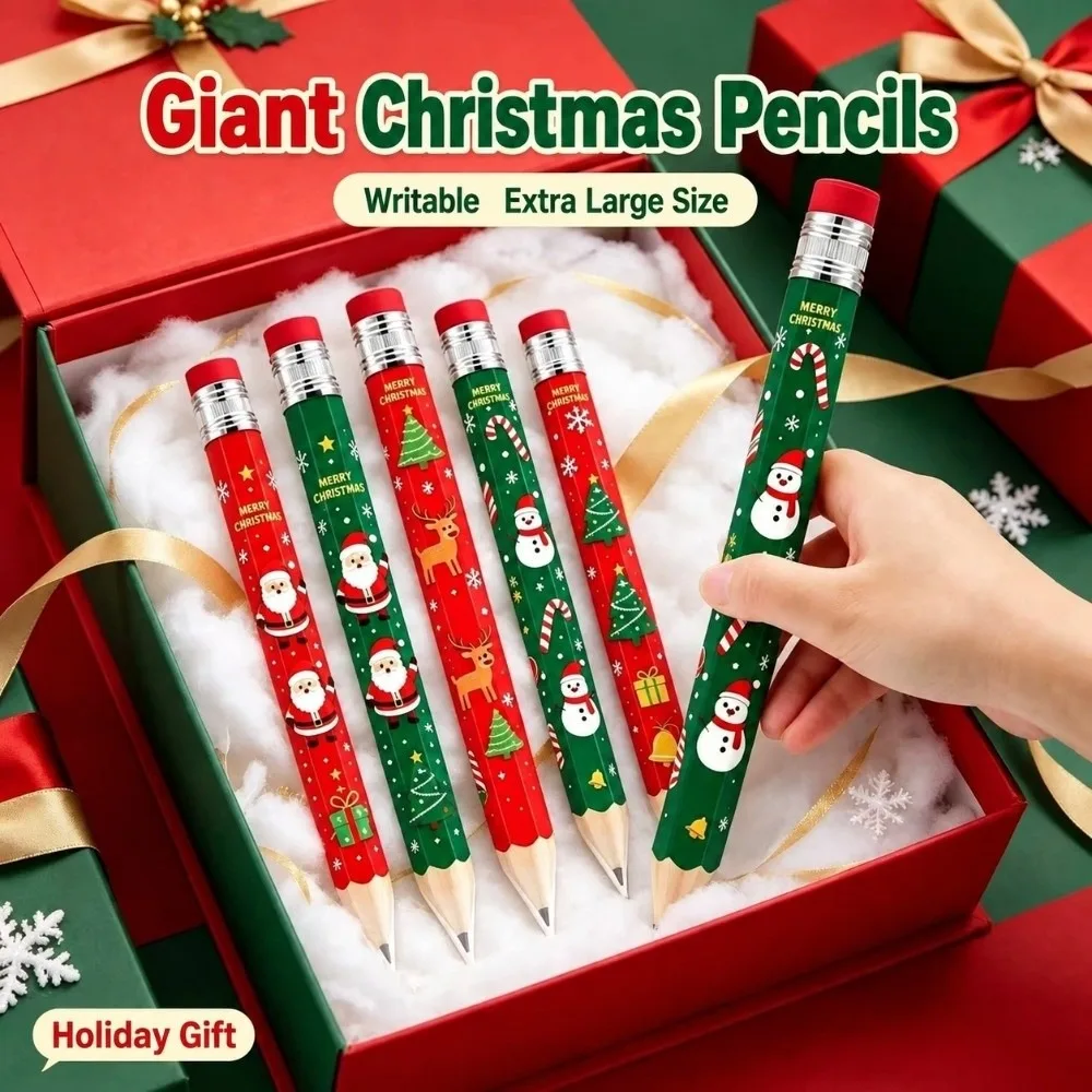 Wooden Giant Pencil 33cm Large Size Writable Christmas Giant Pencil Christmas Pattern