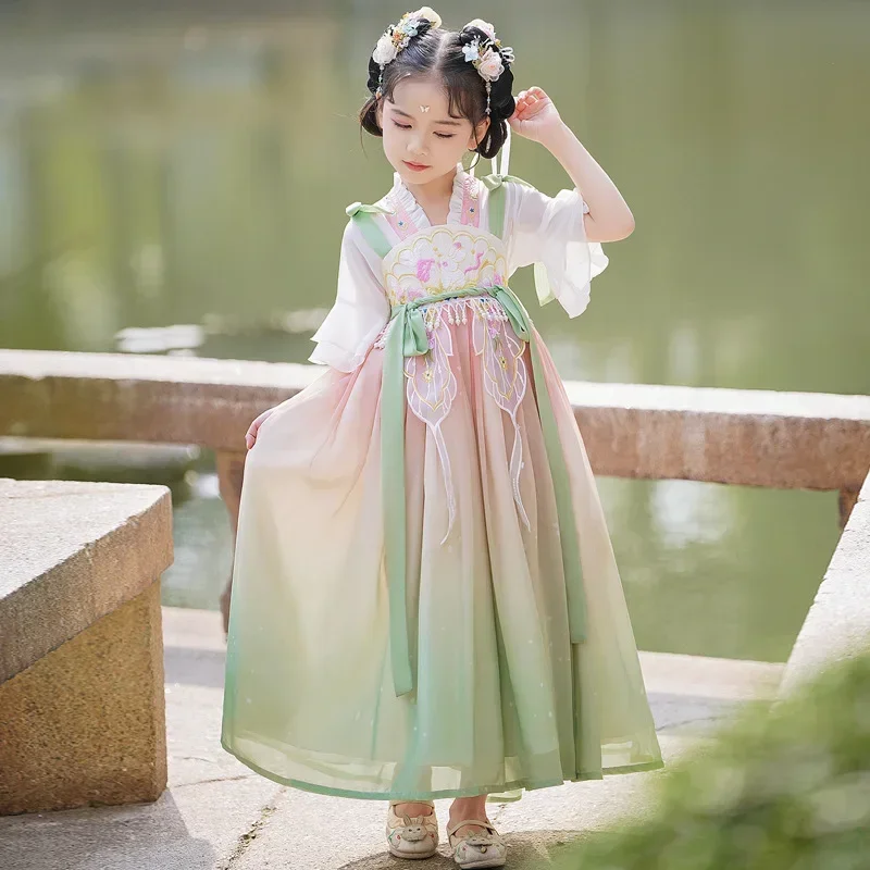 Chinese Girls Hanfu Embroidery Dress Kids Photography Vintage Ancient Fairy Princess Tang Suit Cosplay Clothing