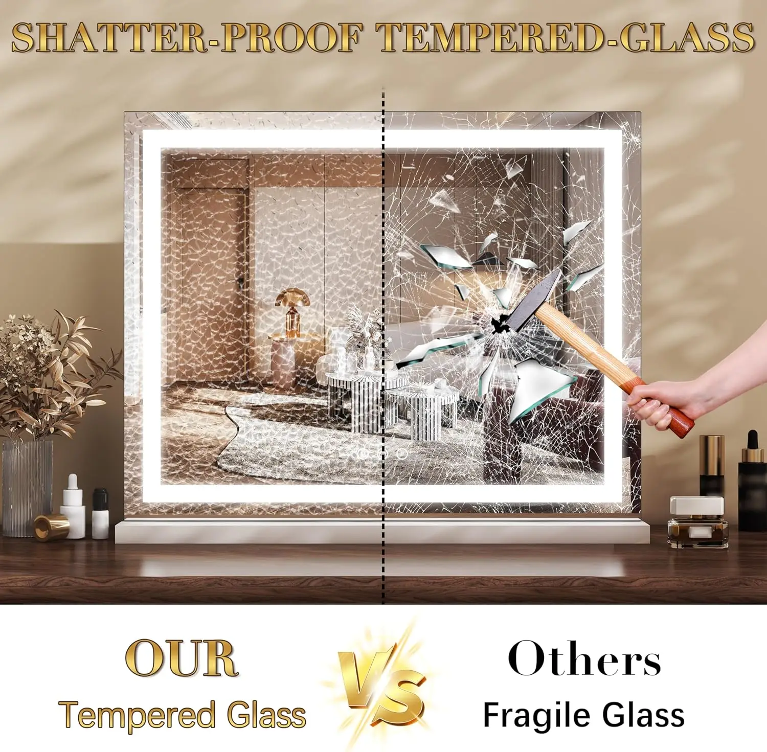 23x18 Inch Dimmable LED Vanity Mirror with 3 Light Modes, Touch Control & Wall/Tabletop Mount for Makeup