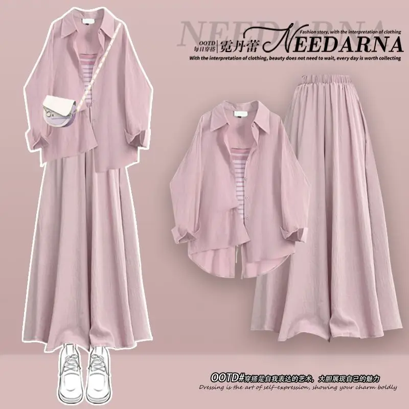 

Multi-color Matching Dopamine Spring 2025 Women New Sunscreen Shirt Slim Suspenders Half-length Skirt Three-piece Set