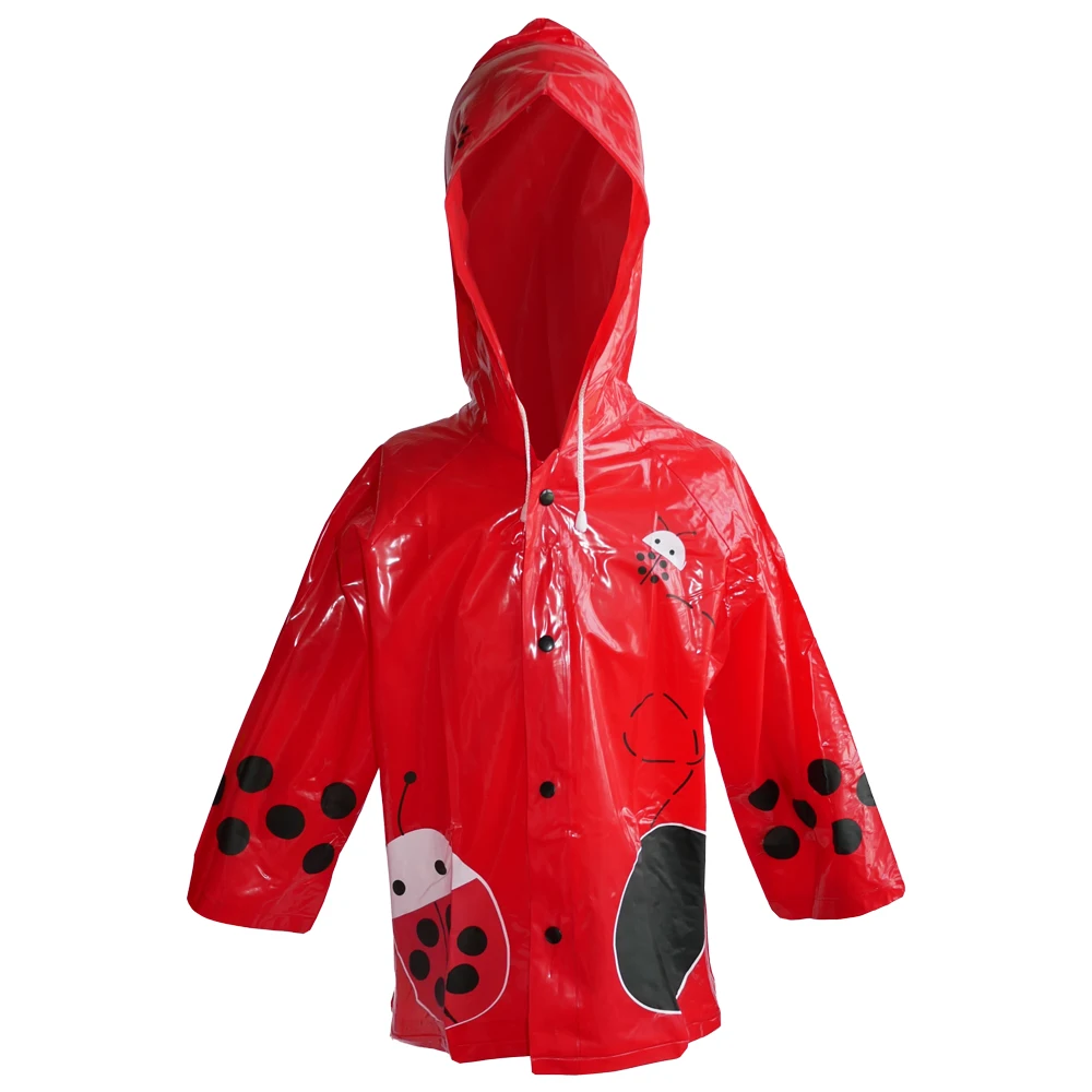 Kids Raincoat ladybug shiny PVC material waterproof lightweight hooded with drawstring