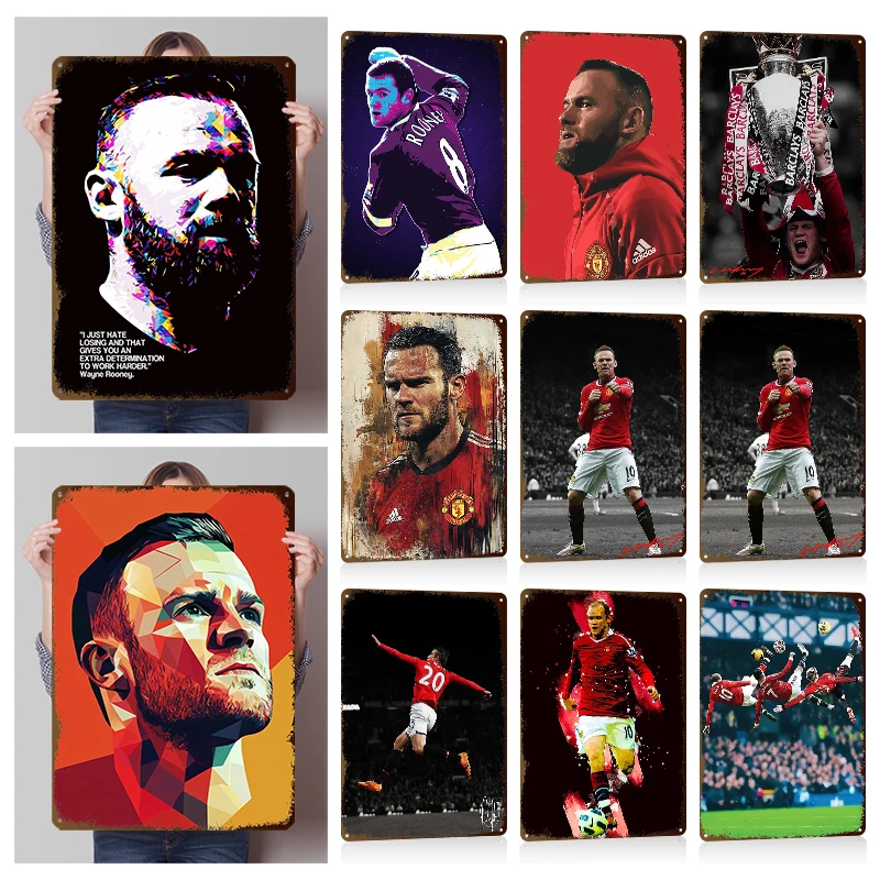 Póster Metálico Decorativo de Wayne Rooney, Jugador de Fútbol, Letreros Metálicos Vintage Personalizados para Habitación de Fans, Decoración de Dormitorio, Sala de Juegos
