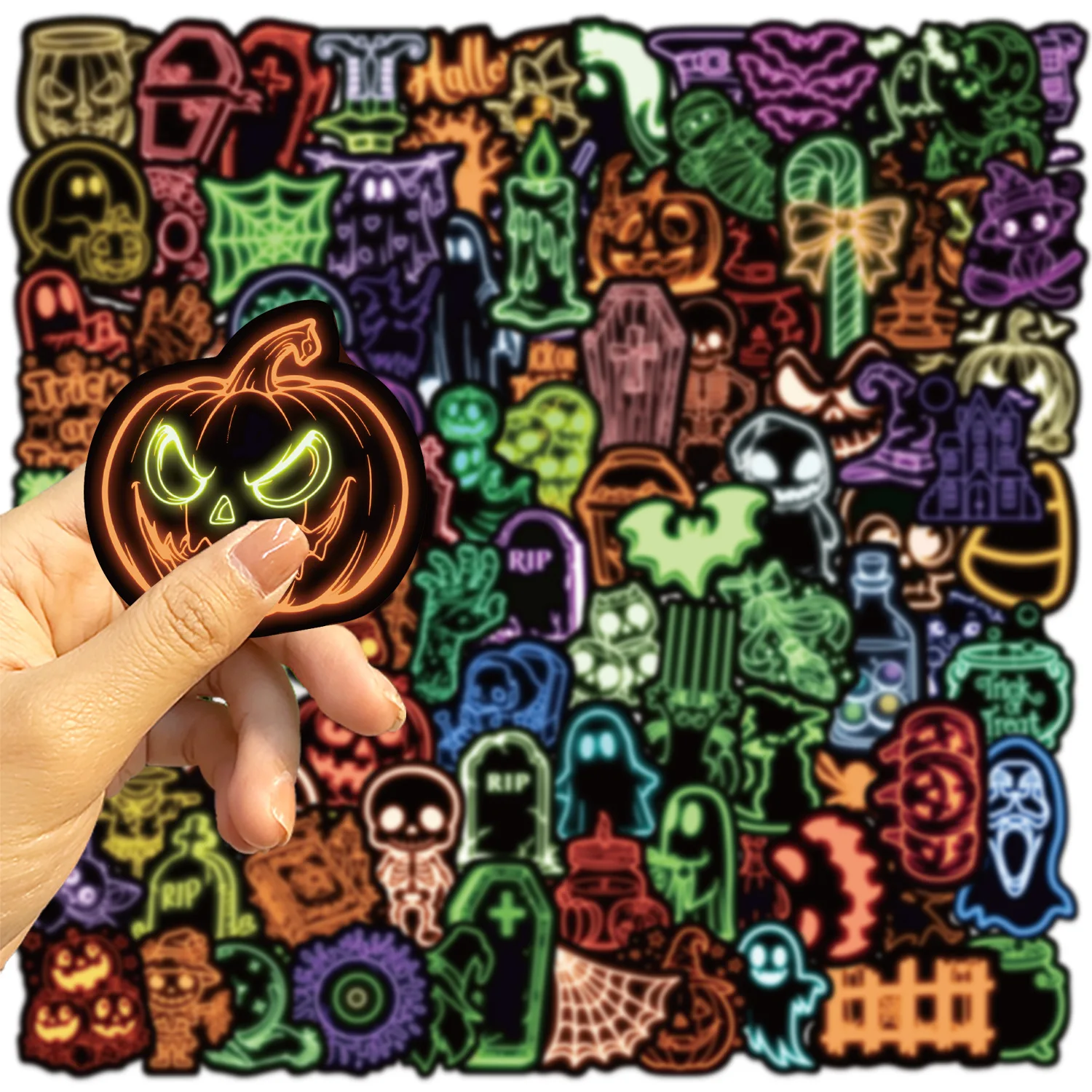 

100PCS Cartoon Style Halloween Graffiti Stickers DIY Decorative Guitar Notebook Suitcase Mobile Phone Case Toys Gifts Stickers