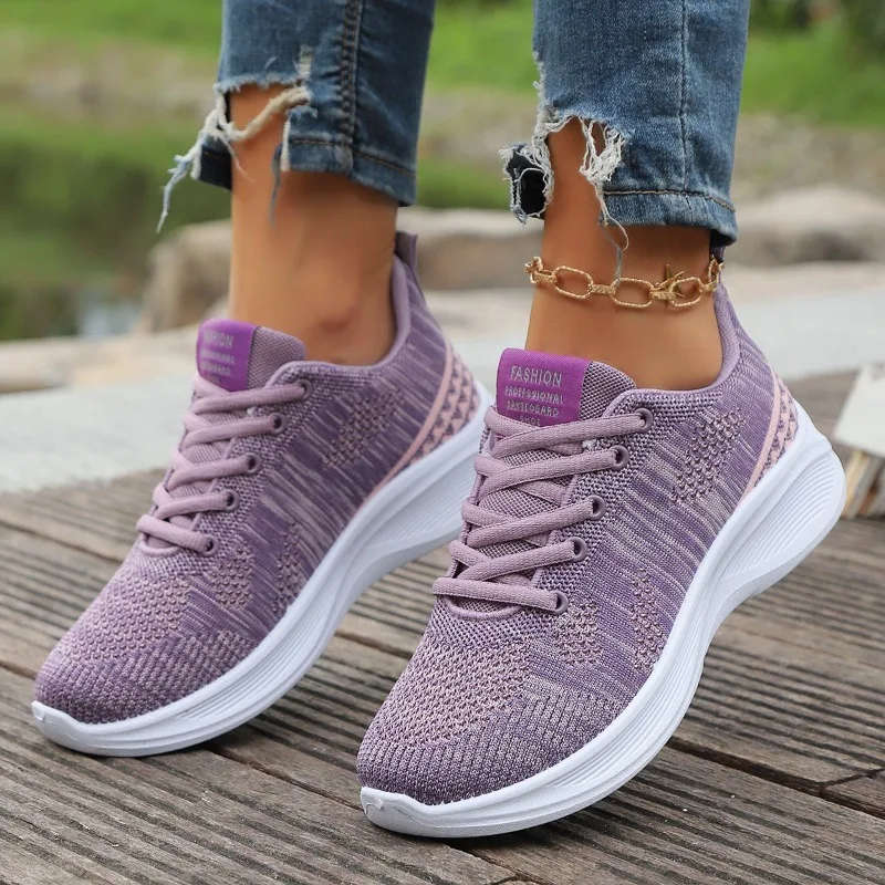 Purple Woman Designer Shoes 2024 New Breathable Mesh Women's Vulcanized Shoes Autumn Fashion Casual Lace Up Female Running Shoes