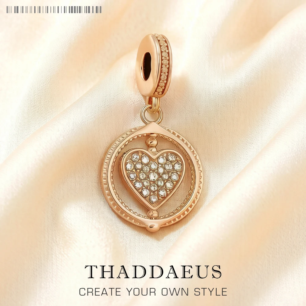 Charms Pendant Rotated Heart Pave Rose Gold Accessories 925 Sterling Silver Fine Jewelry Romantic Gift For Women