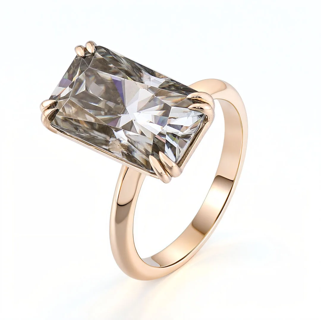 بروفانس 14K الذهب الأصفر خاتم سوليتير مع 9*15 مللي متر الزمرد قطع رمادي مويسانيتي الماس GRA شهادة للنساء خاتم الخطوبة #5