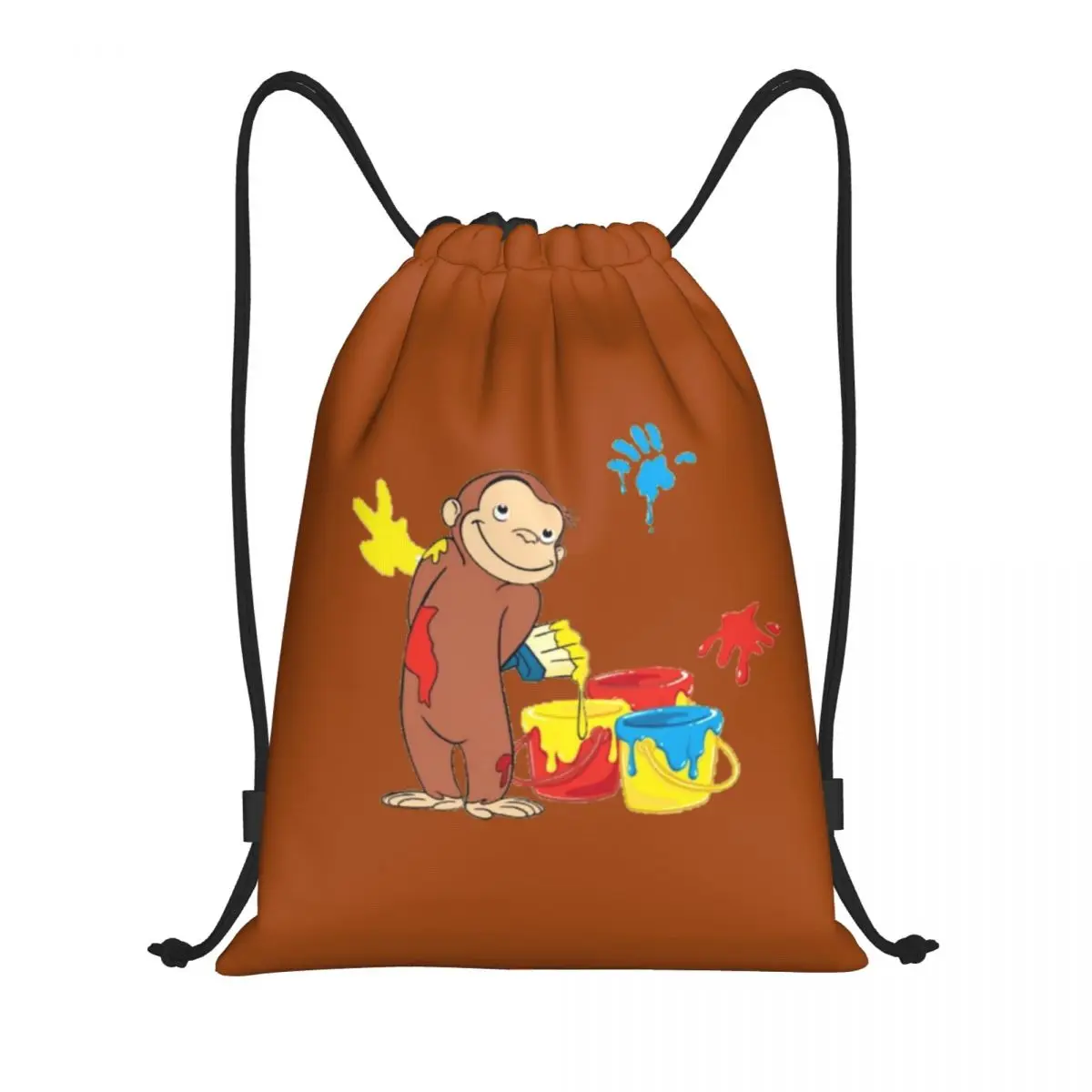 Custom Curious George Monkey Face Drawstring Bags for Shopping Yoga Backpacks Women Men Sports Gym Sackpack