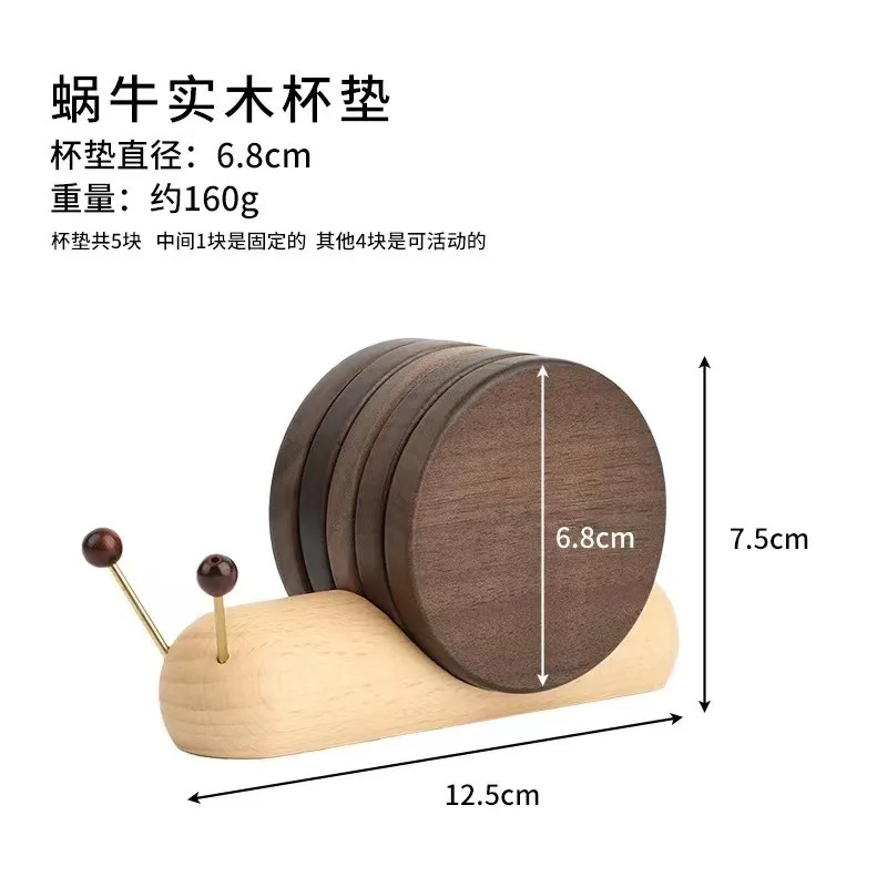 Black walnut cartoon snail decompression creative tea cup mat ornament thermal insulation tea coffee mug coaster