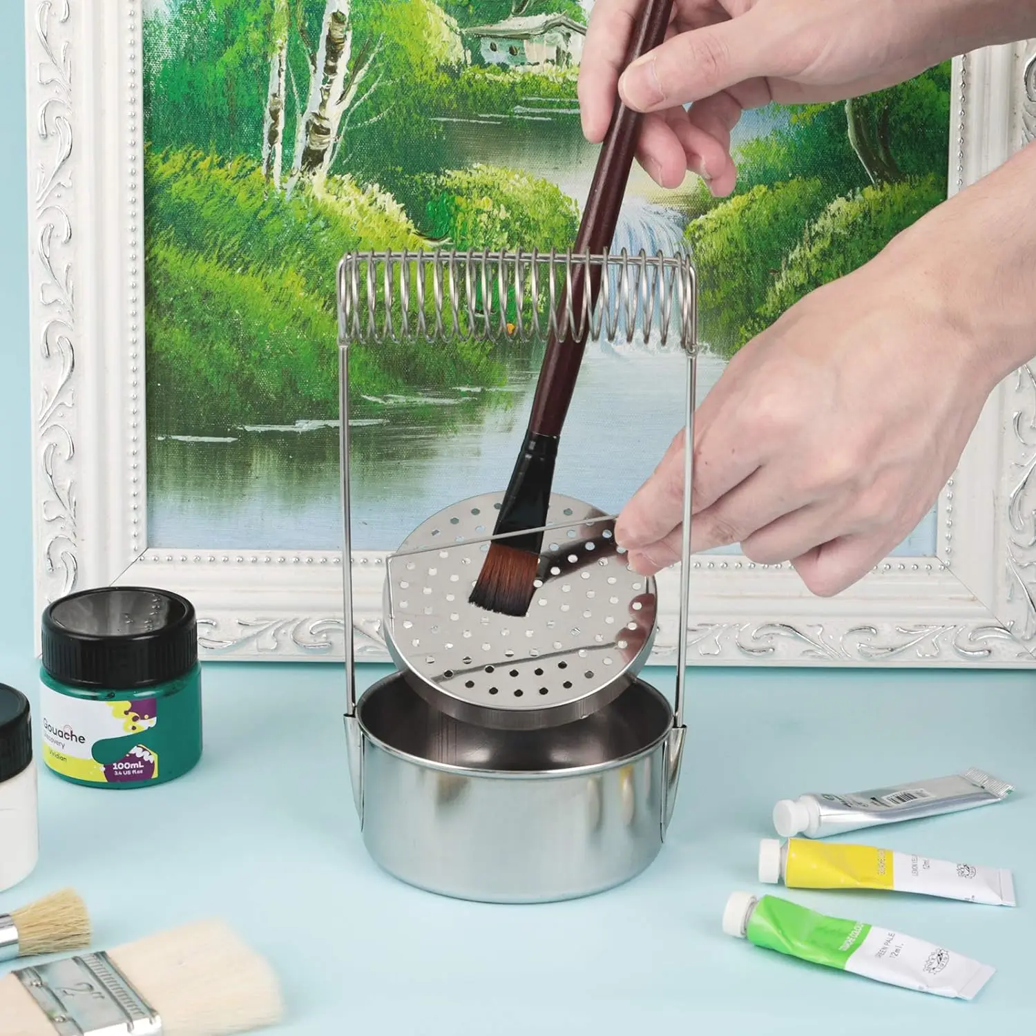 Portable Artist Brush Washer, Paint Brush Cleaner with Wash Tank & Removable Screen