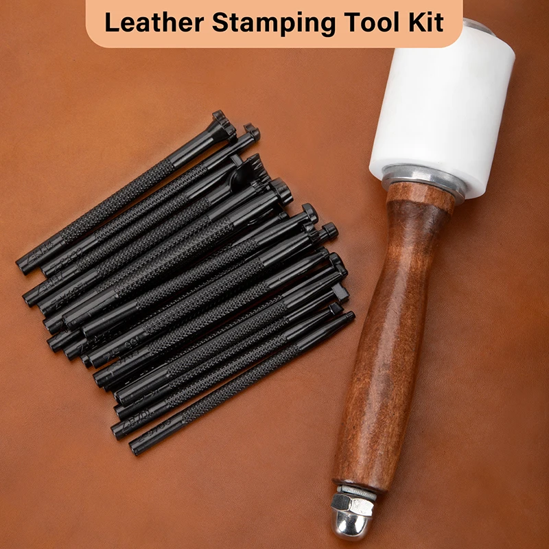 WUTA Leather Stamping Tools Skin Stamps Kit Carving Leather 20Pcs Patterns Leather Craft Working Printing Embossing Punch Set
