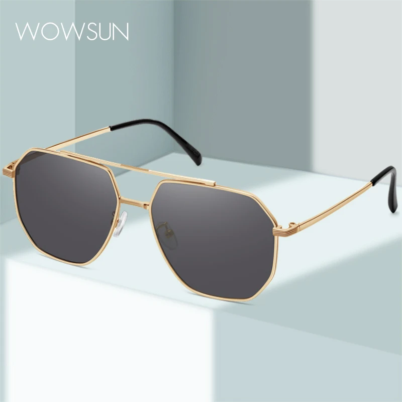 

WOWSUN New men's and women's fashionable polarized sunglasses, polygonal all metal large circle glasses